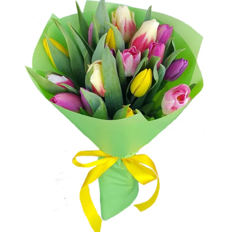 Букет из 17 разноцветных тюльпанов, доставка Верхоянск